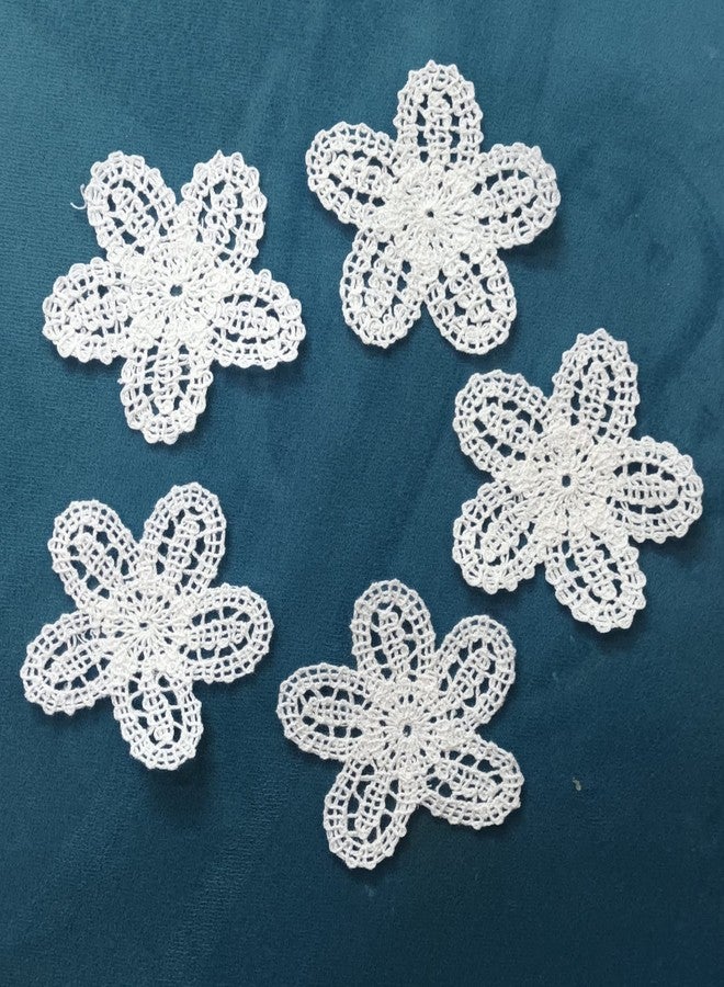 DaSync SYNC Crochet Patch Patches for Blouse 8 CM lace and Patches White Colour Floral Clothes 5 Pieces Dress Gowns Jackets Badges Kids Bags Dress Decoration Craft sew - Image 1